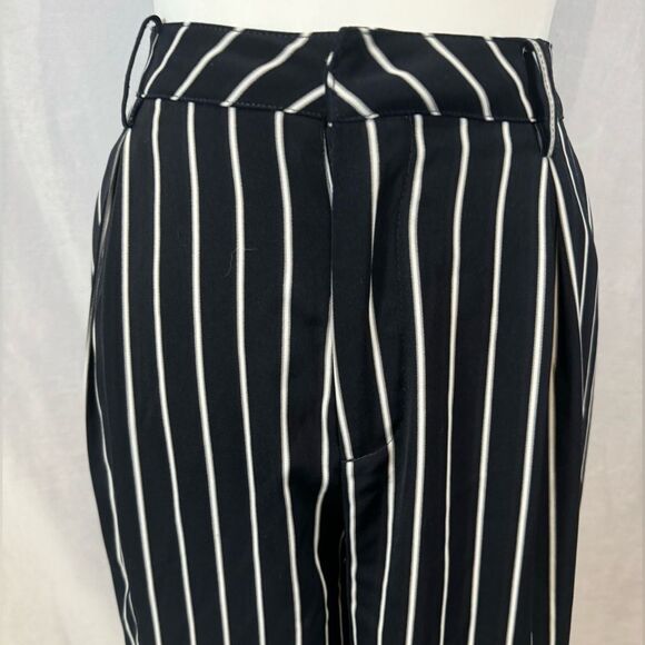 Navy gray and white pinstripe pleated palazzo wide leg trouser pants size large - Picture 5 of 10